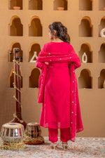 Thumbnail for Juniper Fuchsia Floral Embroidered Kurta Set With Scallop Dupatta