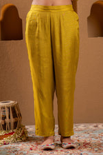 Thumbnail for Juniper Mustard Viscose Flared Kurta With Pants & Dupatta Set With Thread & Zari Work