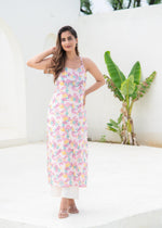 Thumbnail for Juniper Pink Floral Printed Sleeveless Cotton Kurta