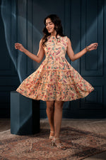 Thumbnail for Juniper Peach-Purple-Blue Floral Sleeveless Tiered Viscose Short Dress