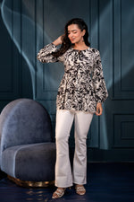 Thumbnail for Juniper White Floral Printed Viscose Gathread Tunic With Dori Tie