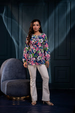 Thumbnail for Juniper Multi Floral Printed Viscose Gathread Tunic With Dori Tie