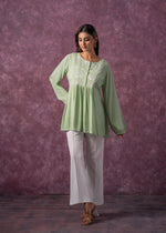 Thumbnail for Juniper Women'S Mint & White Embroidered Viscose Tunic With Thread Work And Buttons