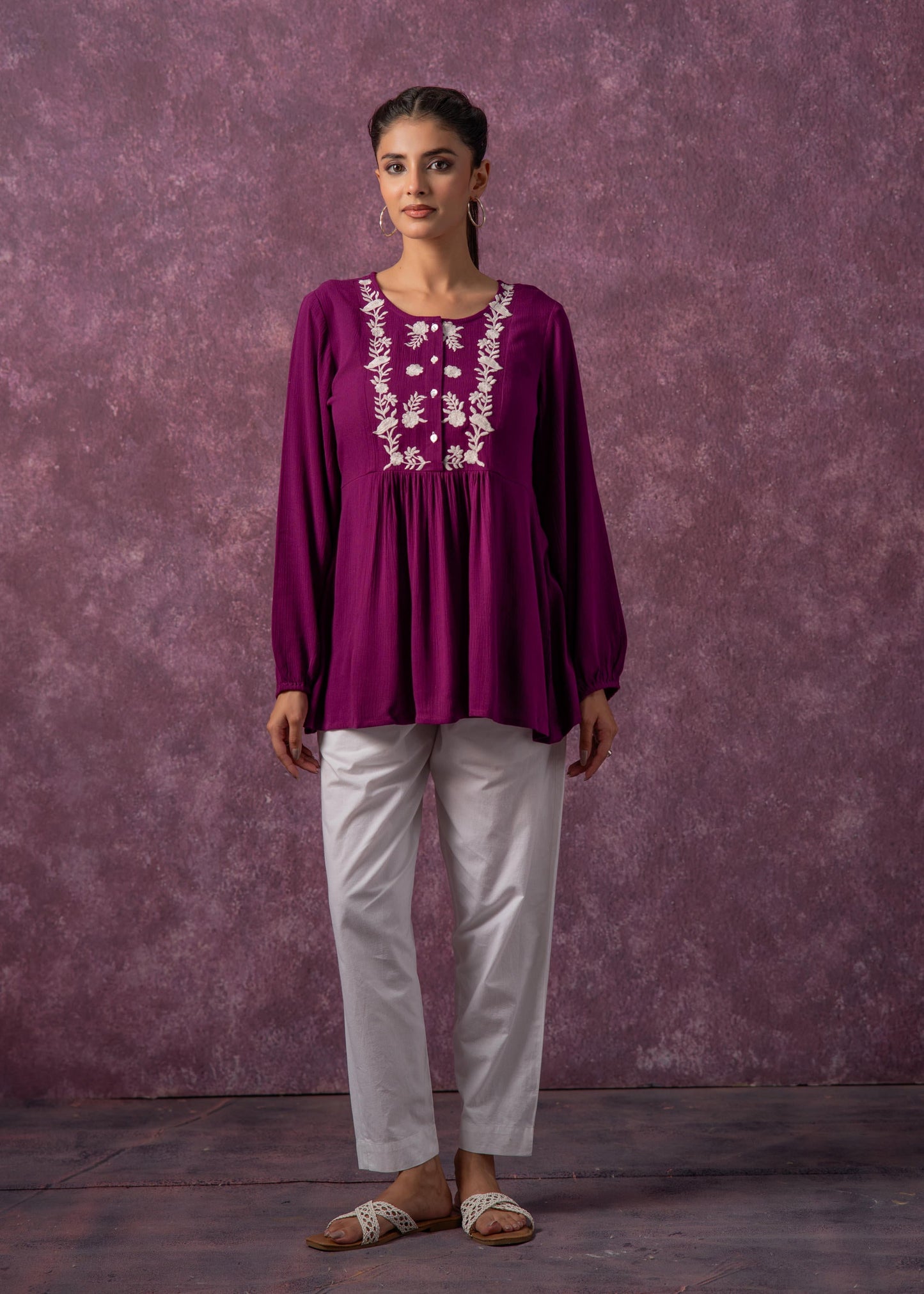 Juniper Women'S Mint & White Embroidered Viscose Tunic With Thread Work And Buttons - Distacart