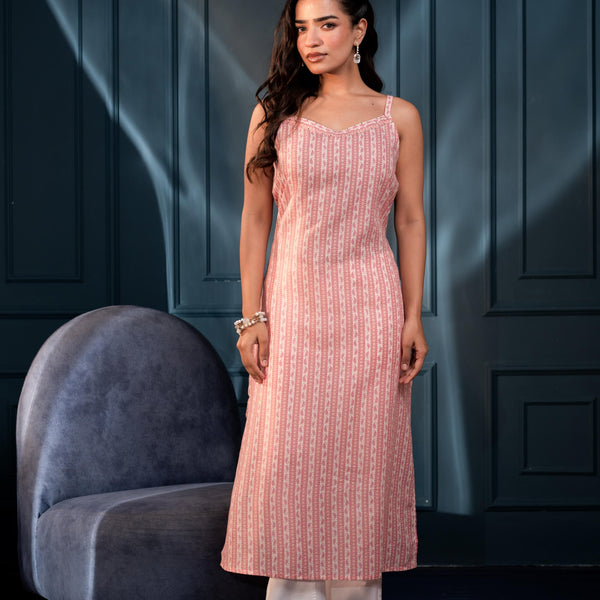 Juniper Women'S Pink Ethnic Motifs Kurta In Man-Made Fiber With Sequin Detailing