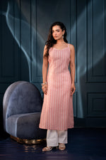 Thumbnail for Juniper Women'S Pink Ethnic Motifs Kurta In Man-Made Fiber With Sequin Detailing