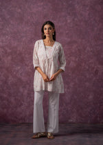 Thumbnail for Juniper Women'S Off White & Pink Floral Cotton Tunic With Lace And Dori Details