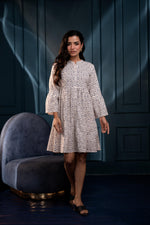 Thumbnail for Juniper Off-White & Blue Floral Cotton Tiered Dress