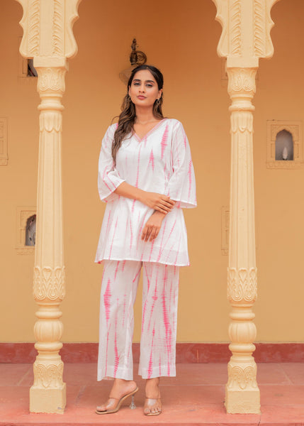 Juniper Pink Tie-Dye Printed Cotton Kurta-Pant Co-Ord Set
