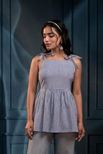 Thumbnail for Juniper Women'S Blue & White Striped Flared Cotton Top