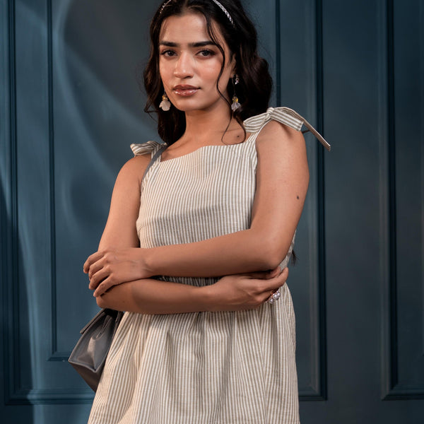 Juniper Women'S Sage Green Striped Flared Cotton Top