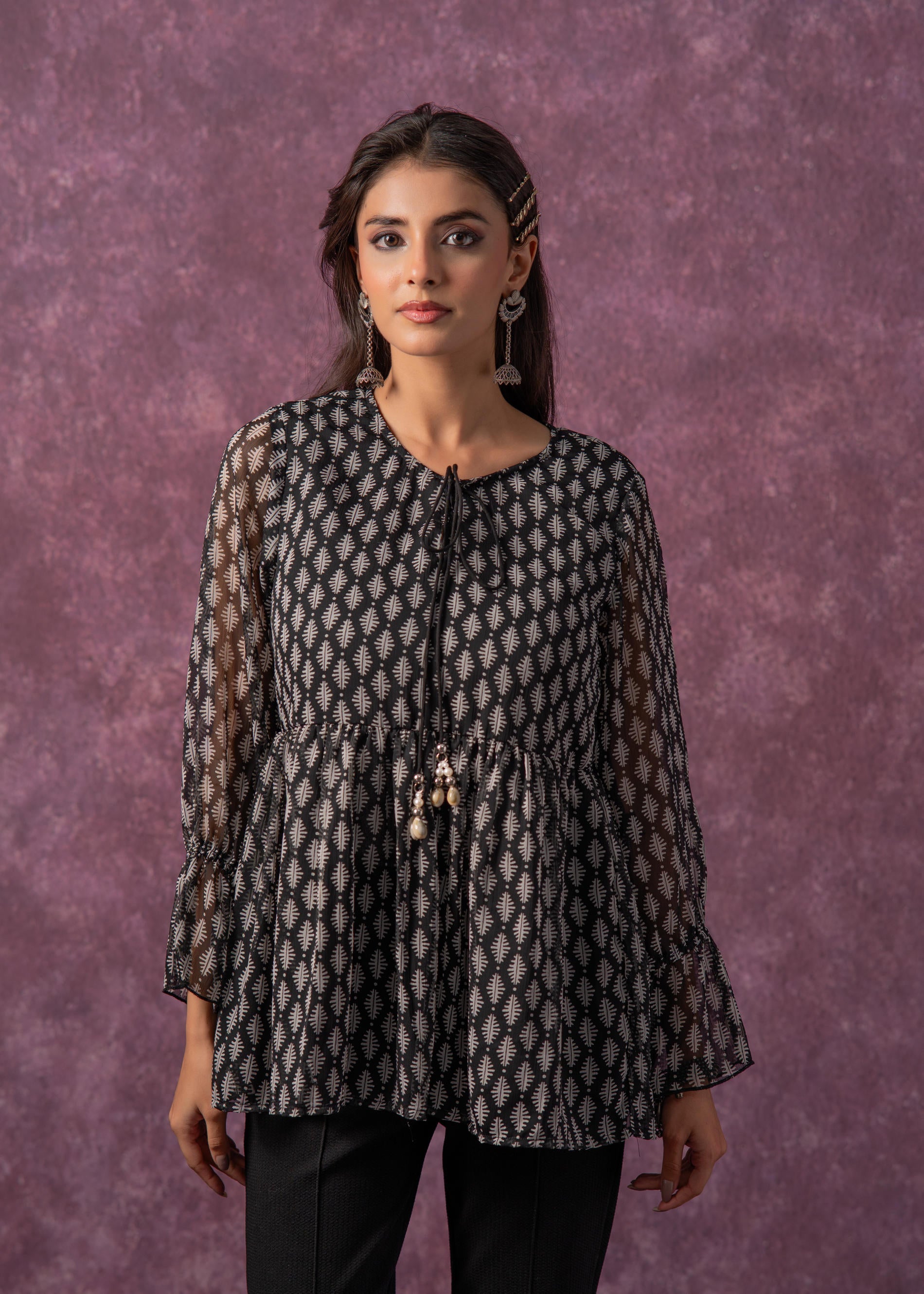 Juniper Women'S Black & White Ethnic Motifs Tunic With Dori, Kaudi & Munga Details - Distacart