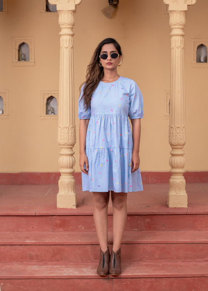 Juniper Women'S Sky Blue & White Striped Cotton Short Dress