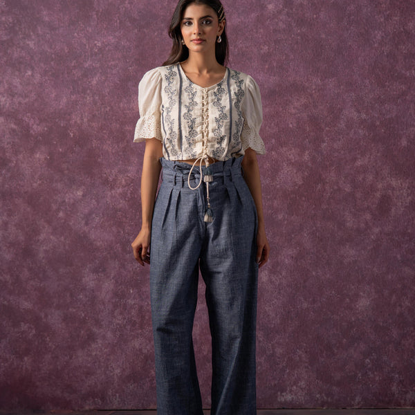 Juniper Women'S Off white Natural Solid Top With Pant Co-Ord Set With Thread Work