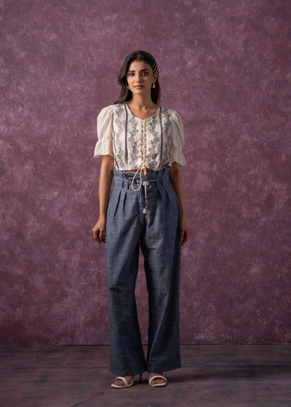Juniper Women'S Off white Natural Solid Top With Pant Co-Ord Set With Thread Work - Distacart