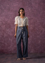 Thumbnail for Juniper Women'S Off white Natural Solid Top With Pant Co-Ord Set With Thread Work