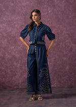 Thumbnail for Juniper Embroidered Navy Blue Shirt & Straight Pants Co-Ord Set