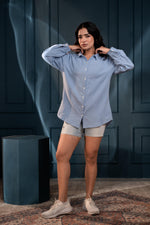 Thumbnail for Juniper Women'S Sky Blue Cotton Shirt With Full Sleeves And Front Slit