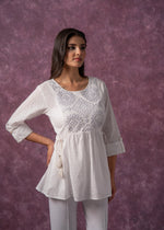 Thumbnail for Juniper Women'S White Cotton Tunic With Thread & Mirror Work