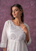 Thumbnail for Juniper Women's Off-White Cotton Tunic With Thread & Mirror Work - Distacart
