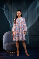 Thumbnail for Juniper Women'S Blue & Orange Floral Cotton Short Dress