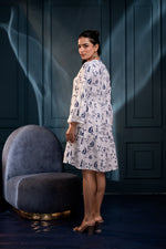 Thumbnail for Juniper Women'S Off-White & Blue Cotton Short Dress With Tropical Print
