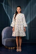 Thumbnail for Juniper Women'S White & Green Ethnic Motifs Cotton Short Dress