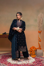 Thumbnail for Juniper Teal Embroidered Straight Kurta Set With Dupatta - Distacart