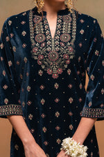 Thumbnail for Juniper Teal Embroidered Straight Kurta Set With Dupatta - Distacart
