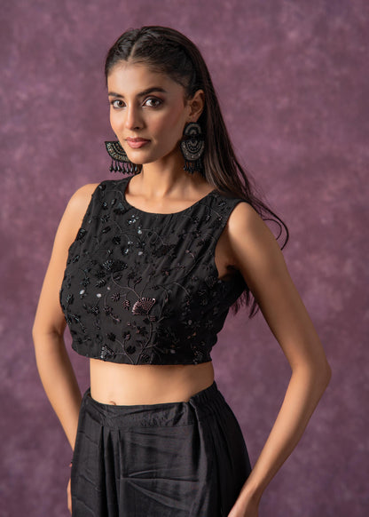 Juniper Black Midnight Muse Embellished Crop Top - Distacart