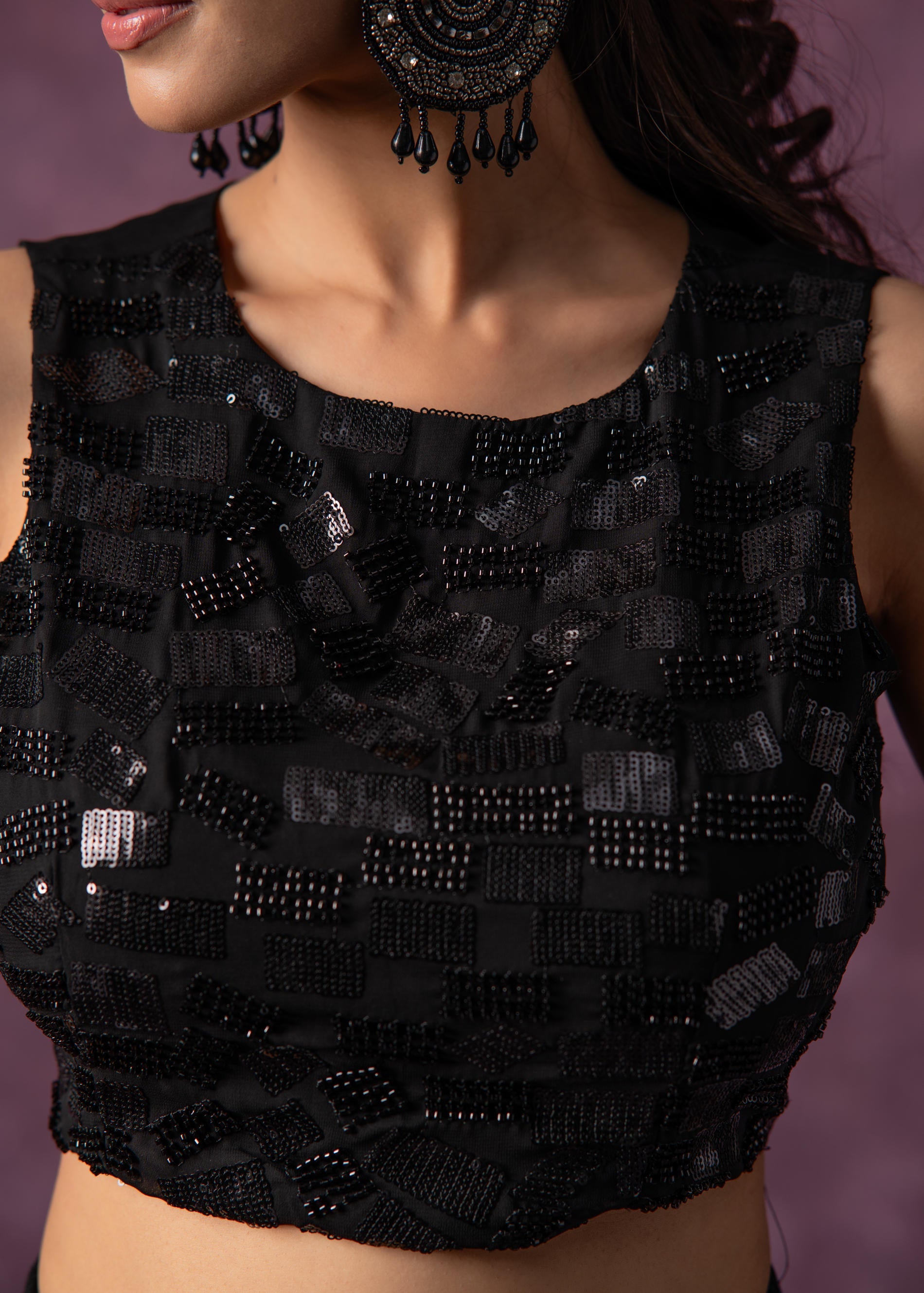 Juniper Black Solid Embellished Sleeveless Top With Beads & Sequence Work - Distacart