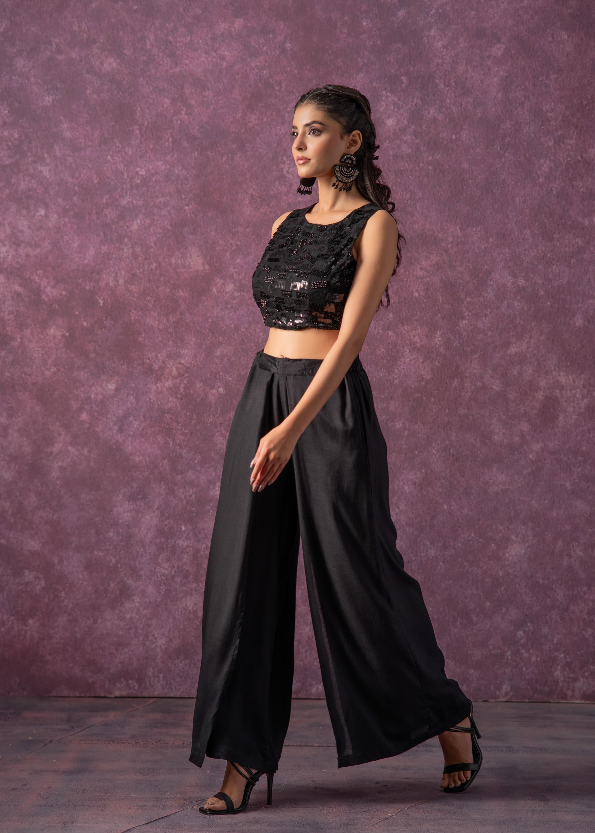 Juniper Black Solid Embellished Sleeveless Top With Beads & Sequence Work - Distacart