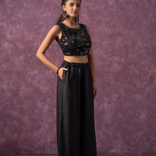 Juniper Solid Black Flared Palazzo Pants