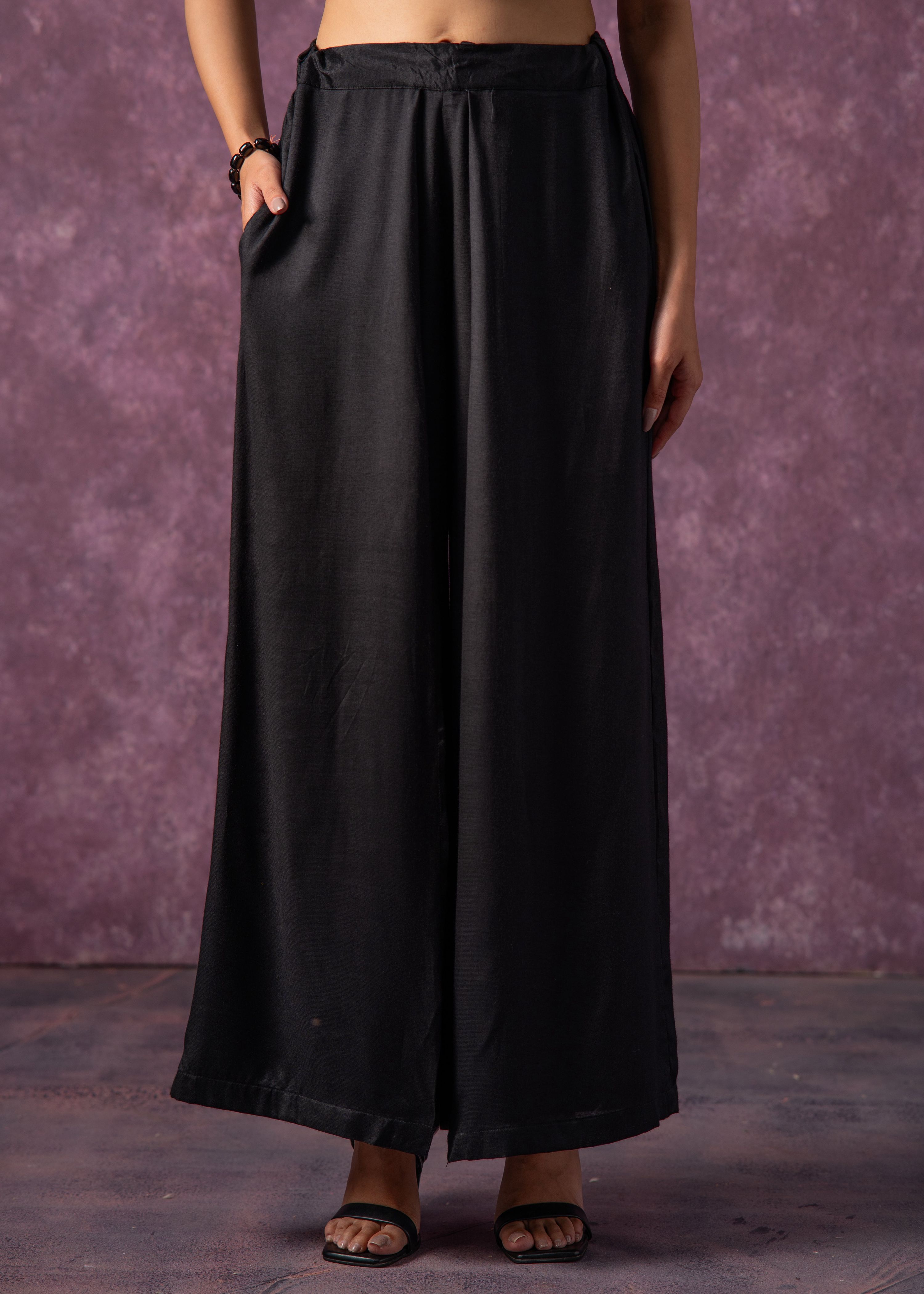 Juniper Solid Black Flared Palazzo Pants