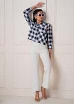 Thumbnail for Juniper Lamora Navy & White Large Checkered Casual Button-Down Shirt - Distacart
