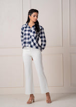 Thumbnail for Juniper Lamora Navy & White Large Checkered Casual Button-Down Shirt - Distacart