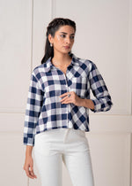 Thumbnail for Juniper Lamora Navy & White Large Checkered Casual Button-Down Shirt - Distacart