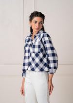 Thumbnail for Juniper Lamora Navy & White Large Checkered Casual Button-Down Shirt - Distacart