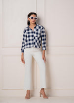 Thumbnail for Juniper Lamora Navy & White Large Checkered Casual Button-Down Shirt - Distacart
