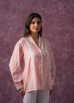 Thumbnail for Juniper Lamora Peach & White Vertical Striped Relaxed-Fit Button-Down Shirt - Distacart