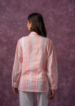 Thumbnail for Juniper Lamora Peach & White Vertical Striped Relaxed-Fit Button-Down Shirt - Distacart