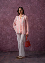 Thumbnail for Juniper Lamora Peach & White Vertical Striped Relaxed-Fit Button-Down Shirt - Distacart