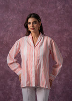 Thumbnail for Juniper Lamora Peach & White Vertical Striped Relaxed-Fit Button-Down Shirt - Distacart