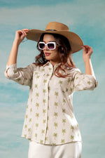 Thumbnail for Juniper Lamora Off-White Palm Tree Printed Relaxed Fit Shirt - Distacart