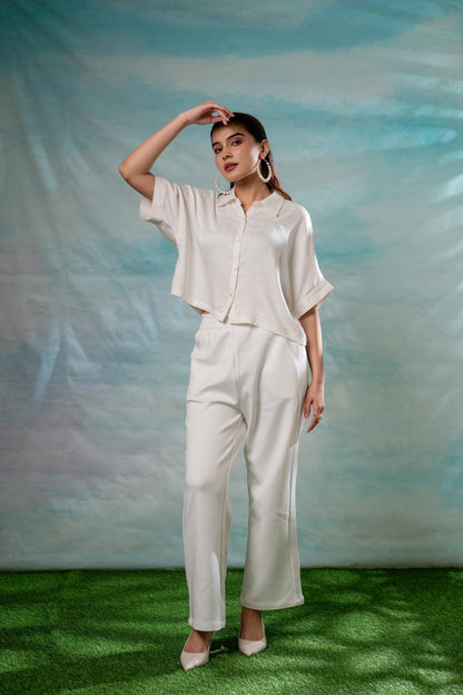 Juniper Lamora Off-White Minimal Textured Boxy Shirt - Distacart