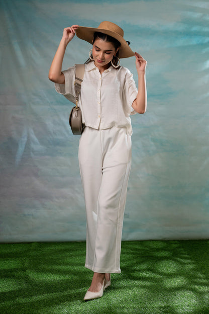 Juniper Lamora Off-White Minimal Textured Boxy Shirt - Distacart