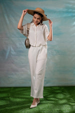 Thumbnail for Juniper Lamora Off-White Minimal Textured Boxy Shirt - Distacart