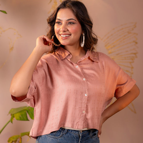 Juniper Lamora Rose Gold Textured Casual Shirt Top - Distacart