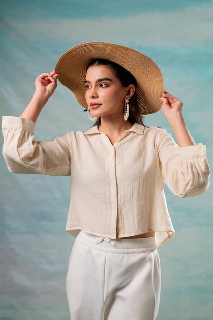 Juniper Lamora Beige Minimal Textured Shirt - Distacart