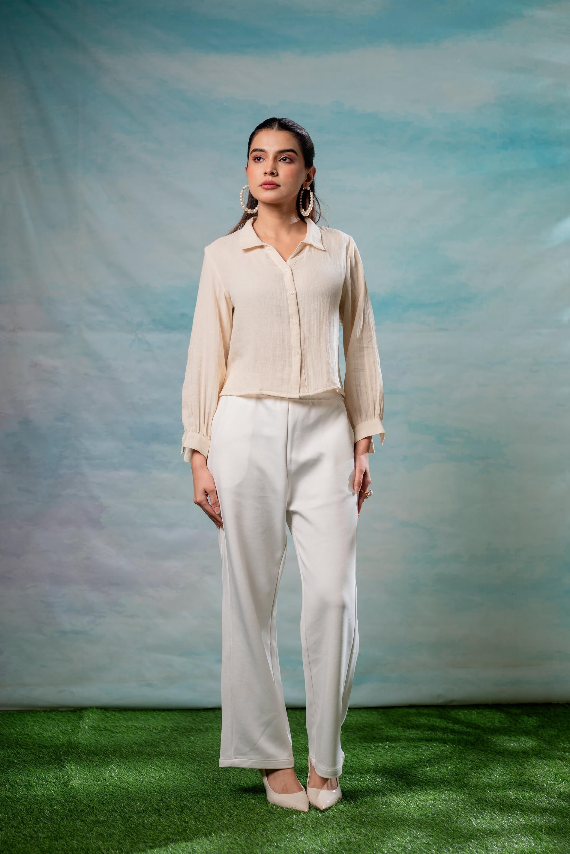 Juniper Lamora Beige Minimal Textured Shirt - Distacart